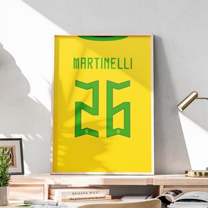 Afdrukbaar Gabriel Martinelli-shirt, Brazilië voetbal kunst aan de muur, Martinelli Brazilië tenue, Braziliaanse voetballer, cadeau voor voetbalfans