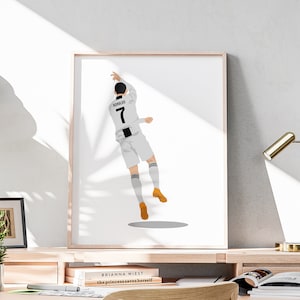 Cristiano Ronaldo Handgezeichnetes Poster, Schwarzweißes Trikot, Bester Fußballspieler aller Zeiten, Fußballlegende Kunst, Fußballkunst, Bürodekoration