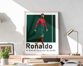 Afdrukbare Cristiano Ronaldo-poster, Portugese voetbalprint, Portugese voetbalgeit, CR7 voetbalkunst aan de muur, Ronaldo-fancadeaus