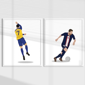 Printable Messi and Ronaldo Club Jersey Poster, Handdrawing Football Art, Set of 2 Prints