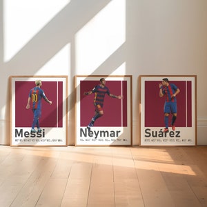 Printable Messi Neymar Suarez Posters Bundle, Soccer Wall Art, Legendary Football Trio, Set of 3 Prints, With Football Achievements