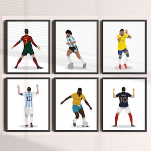 Printable Six Soccer Legends Set, Soccer Wall Art, Maradona Pele Ronaldo Messi Neymar Mbappe Wall Decor,