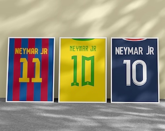 Druckbare Neymar Junior Jersey Poster Bundle, Set mit 3 Drucken