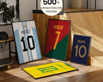 Paquete de camisetas de estrellas de fútbol imprimibles: Ronaldo Messi, Neymar Mbappé, 4 camisetas de fútbol impresas