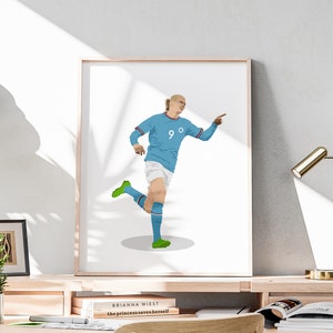 Football Printable, Erling Haaland Hand Drawn Poster, Soccer Illustration, Norway National Footballer, Teen Room, Sport Themed Decoration