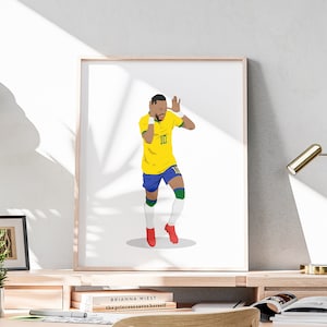 Póster de Neymar Junior dibujado a mano, atleta brasileño Neymar JR, ilustración de fútbol, arte mural de fútbol, decoración deportiva para oficina