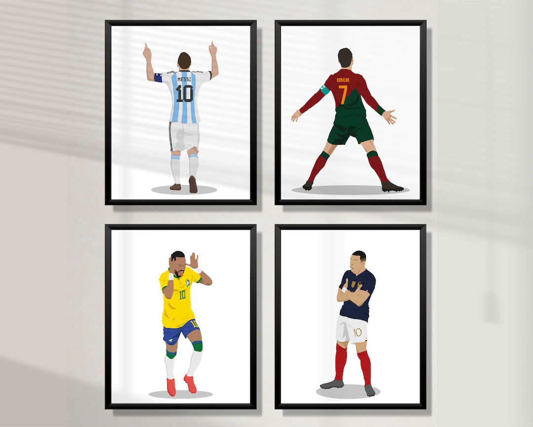 Set di poster stampabili di Ronaldo, Messi, Neymar e Mbappé