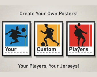 Custom 3 Soccer Players Poster, Customizable Football Poster, Sports Themed Wall Art