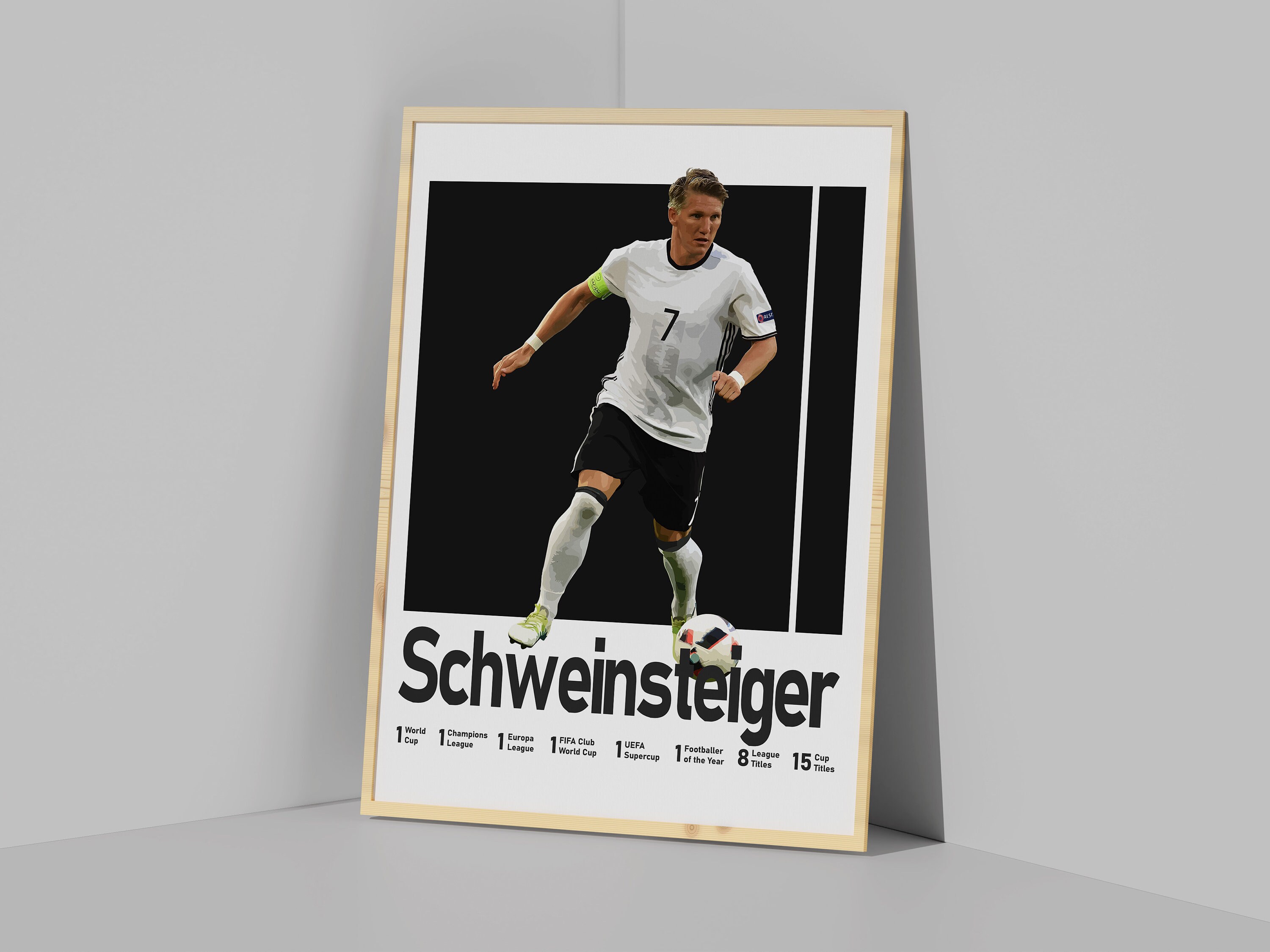 Dynamic image of Bastian Schweinsteiger in a Bayern Munich kit celebrating a goal or victory on the field.