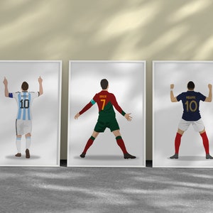 Printable Messi Ronaldo Mbappe Wall Art Set, 3 Prints Bundle