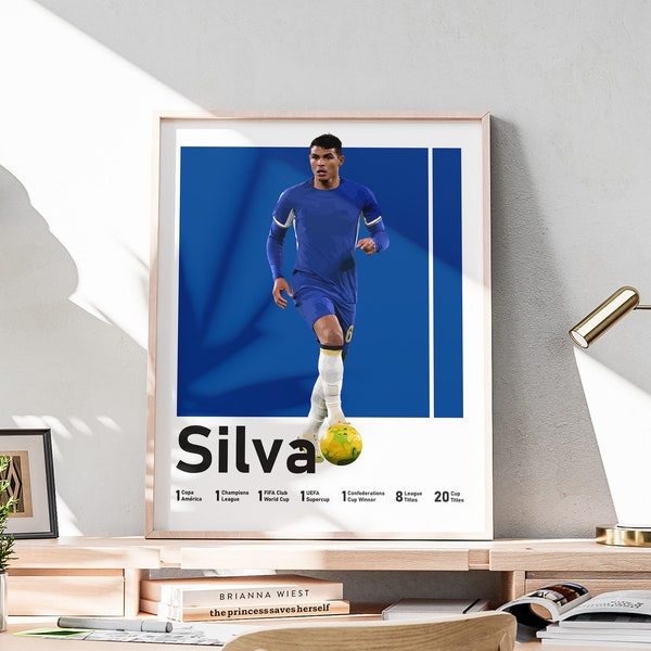 Défenseur de football brésilien, affiche imprimable Thiago Silva, impressions de chambre pour adolescents, art mural Silva, cadeau pour les papas, impressions sportives modernes