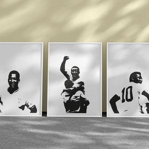 Pele Fußball schwarz weiß Poster zum Selberdrucken, Set mit 3 Drucken