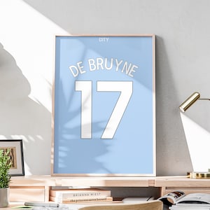 Camiseta imprimible de Kevin De Bruyne, póster de camiseta de fútbol, temporada 2023-2024, camiseta de De Bruyne, estrella del fútbol belga, decoración para la cueva del hombre