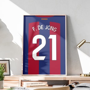 Camiseta imprimible de Frenkie de Jong, póster de fútbol, temporada 2023-2024, centrocampista holandés, camiseta de De Jong, 3 proporciones incluidas