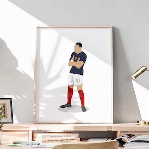 Kylian Mbappe Hand Drawn Poster, French National Footballer, Soccer Illustration, Football Printable, Game Room Sport Themed Decorations