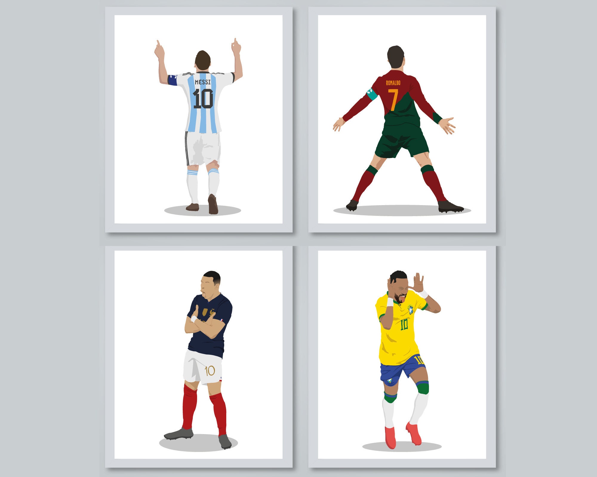 Lot de 4 impressions sur toile aquarelles – Lionel Messi, Cristiano Ronaldo,  Neymar et Mbappe, affiches sportives motivantes pour salle de sport,  bureau, décoration d'intérieur, sans cadre (grand, 12,2 x 25,4 cm) 
