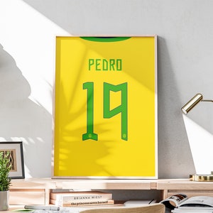 Printable Pedro Jersey, Soccer Poster, Pedro Brazil Jersey, Brasilian Footballer, Gift for Football Fans, Brazil Soccer Poster