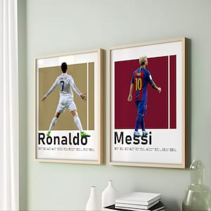 Printable Ronaldo and Messi Wall Art Bundle, Two Soccer Legends, Inspirational Football Posters, Set of 2 Prints, Modern Sport Decoration