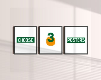 Personalized Football Art Prints, Choose Any 3 (Digital Download)