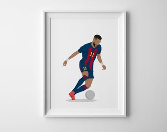 Neymar Junior Hand Drawn Poster, Soccer Illustration, Neymar Jr Wall Art