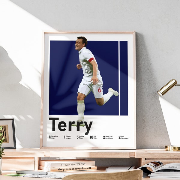 Affiche imprimable John Terry, défenseur de football légendaire anglais, art mural éponge, impression football, décoration de salle de sport, cadeau sport pour père