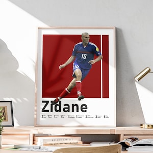Pôster de Zinedine Zidane para impressão, lenda do futebol francês, arte de parede de Zidane, impressão de futebol, decoração de sala de futebol, títulos de futebol incluídos
