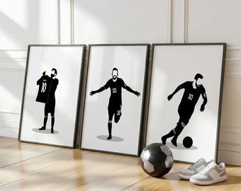 Lionel Messi Set of 3 Posters, Hand-drawn Soccer Decoration, Gift for Messi Fans