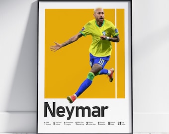 Neymar Jr Brazylia Piłka nożna Sztuka, Dekoracja Jaskini Mężczyzny, Wydruk z Piłkarskimi Umiejętnościami, Dekoracja Ścienna Sportowa