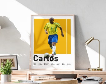 Printable Roberto Carlos Poster, Football Prints, Brazilian Soccer Legend, Carlos Wall Art, Game Room Decorations, Included Football Titles