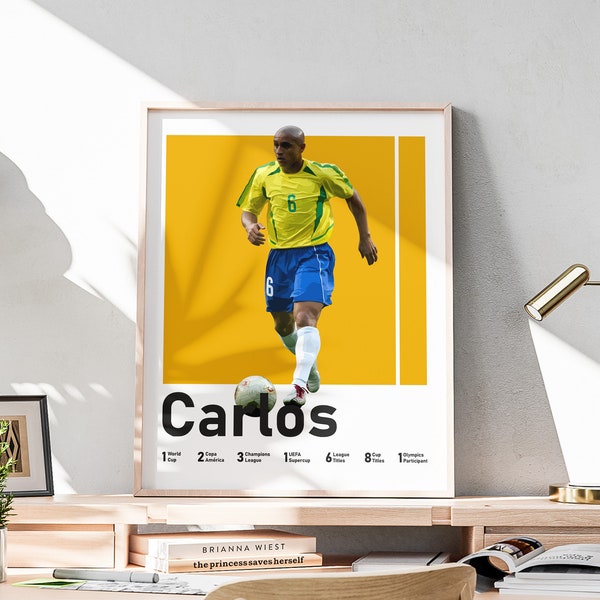 Printable Roberto Carlos Poster, Football Prints, Brazilian Soccer Legend, Carlos Wall Art, Game Room Decorations, Included Football Titles