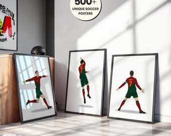3-piece Ronaldo Illustration Poster, Portugal Football Wall Art, Minimalist Home Posters Gift