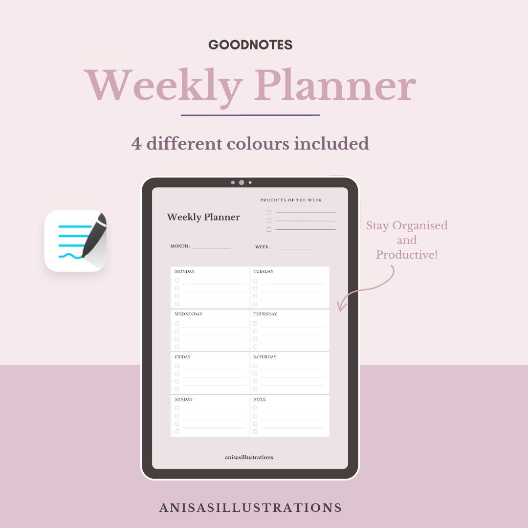 Aesthetic Weekly Planner Template Student Digital Printable New Year