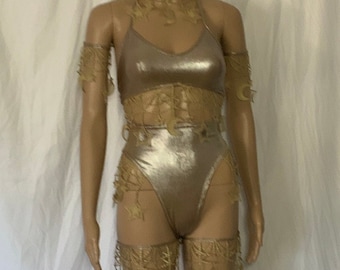 Golden Nude Constellations  Stars  Galaxy Celestial Rave  Festival Outfit Arm Warmers Bell Sleeves Bikini Necklace Leg garters