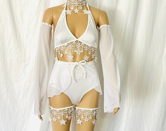 Celestial Star & Moon Rave Outfit: Bell Sleeves, Arm Warmers