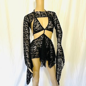 Rave  Festival Lace Outfit for women Pieces Bell Arm Warmers Garters