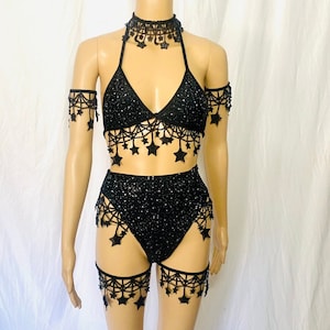Stars and Moons Galaxy Celestial Rave  Festival Outfit Pieces Sold Separately Leg Garters Bikini .