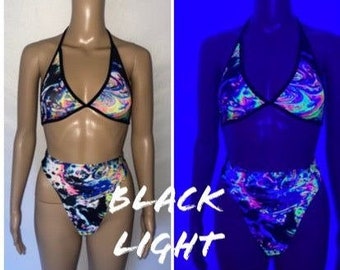 Two Piece Black Light Reactive Set Rave Outfit Festival