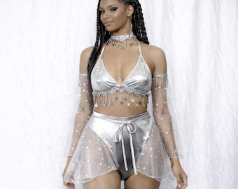 Celestial Rave Outfit: Galaxy Stars and Moons Festival Set