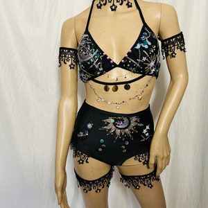 Stars and Moons Galaxy Celestial Rave  Festival Outfit Pieces Sold Separately Leg Garters Bikini