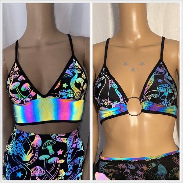 Rave  Party top reflective Festival Shirt Holographic Iridescent With or Without O Ring