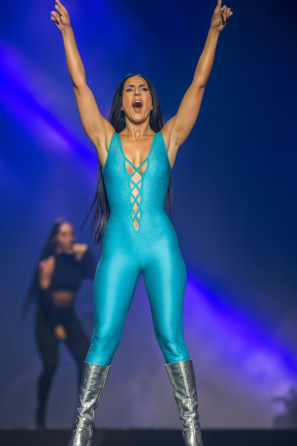 cher blue dress Cher's Iconic Blue Leotard 70s Bodysuit Custom Handmade