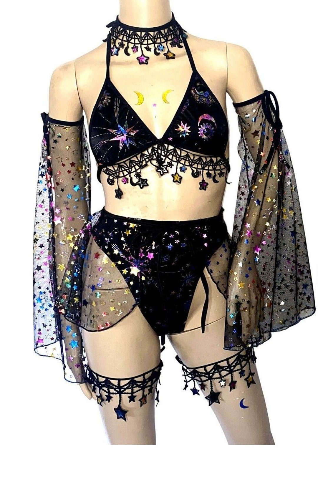 Stars and Moons Galaxy Celestial Rave Festival Outfit Pieces Sold