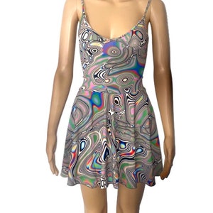 Summer Rave Festival Skater Dress Many Pattern Options Mini Dress Reflective Holographic Iridescent Rave Wear Roller Skating