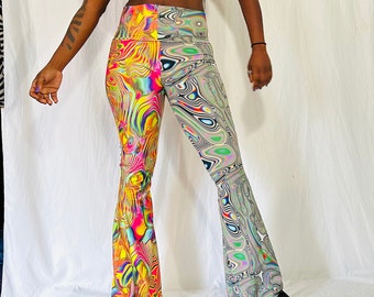 Pattern Options  Rainbow Reflective Mushroom Bellbottom Pants Rave Outfit Festival Fashion