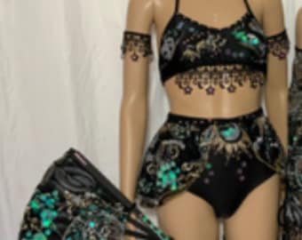 Celestial Galaxy Rave Outfit: Sparkling Crystal Star & Moon Trim