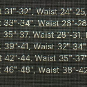 May include: A size chart with measurements for bust, waist, and hips. Sizes range from Extra Small to XX Large. Bust measurements range from 31" to 48", waist from 24" to 42", and hips from 33" to 50".