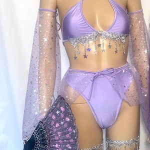 Stars and Moons Galaxy Celestial Rave Fan Festival Outfit for women Pieces Sold Separately  Bell Bottoms Arm Warmers