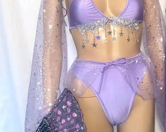 Stars and Moons Galaxy Celestial Rave Fan Festival Outfit for women Pieces Sold Separately  Bell Bottoms Arm Warmers