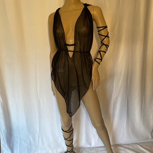 Women’s black, sheer Halloween cosplay larp tunic dress