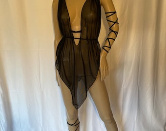 Schwarzes, transparentes Halloween Cosplay Larp Tunika Kleid